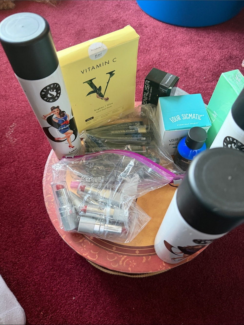 Vitamin C Skincare & Assorted Lipsticks Lot - Yellow, Teal, Silver